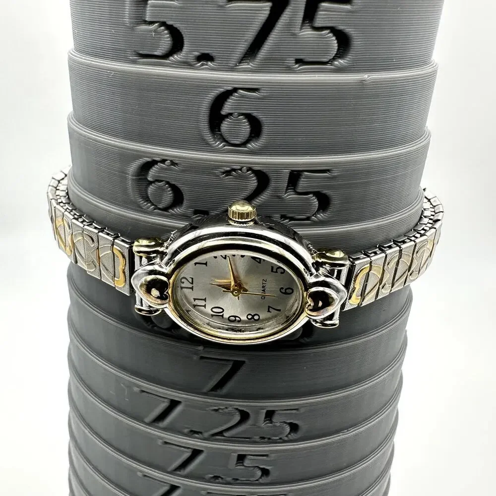 Oval Quartz Watch Two-Tone Silver And Gold Ladies Bracelet Hearts Pattern